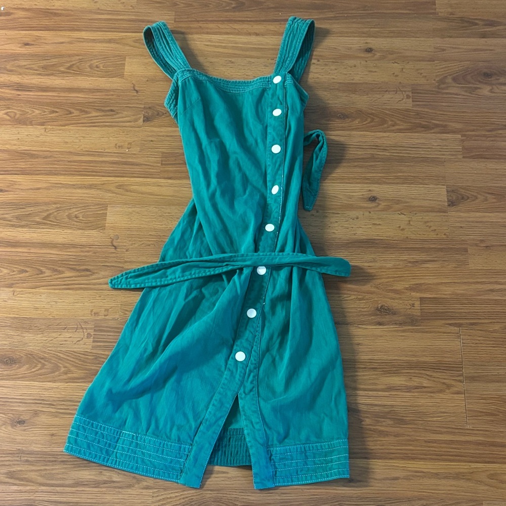 Maeve Teal Button-Front Sundress with Waist Tie